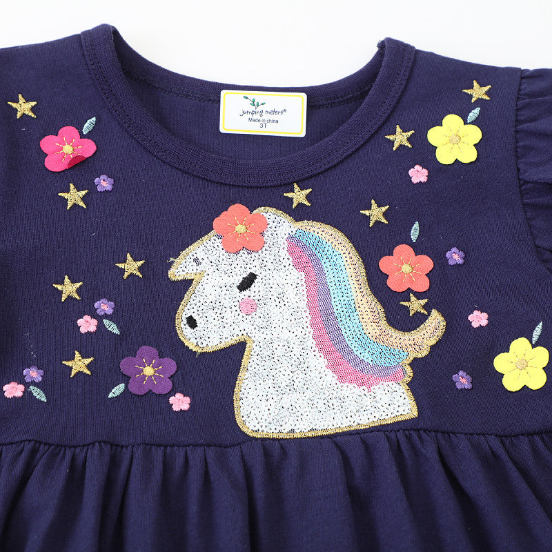Mädchen T-Shirt Kleid mit glitzerndem Einhornmotiv