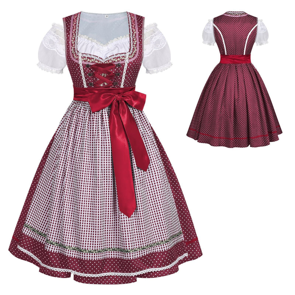 Damen nan traditionelles Dirndlkleid mit Schnürung und abnehmbarer Schürze