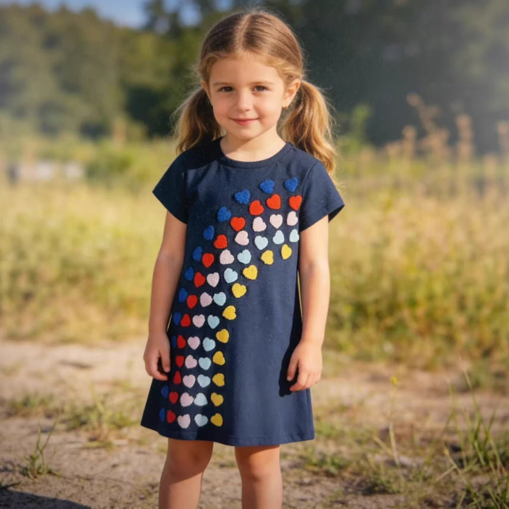 Mädchen T-Shirt Kleid mit buntem Herz-Stickdesign