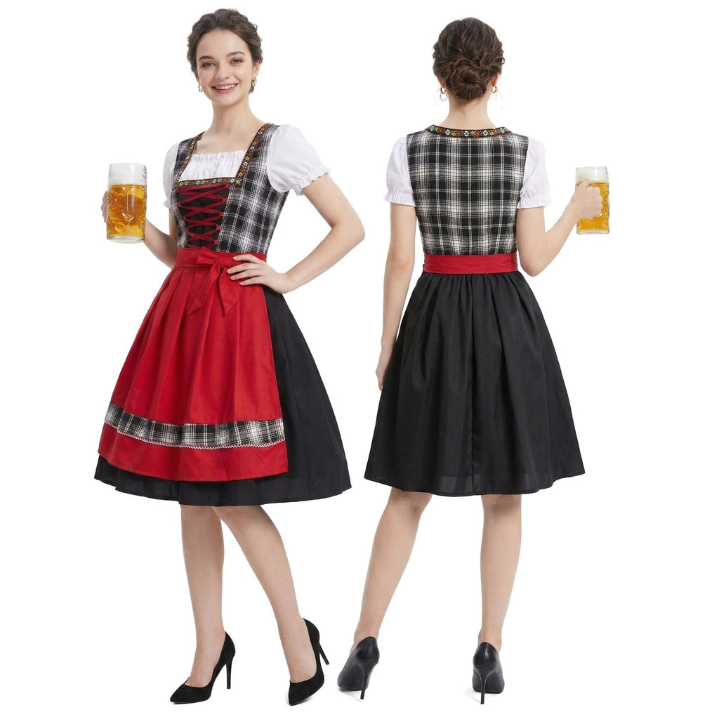 Damen nan traditionelles Dirndl Trachtenkleid mit geschnürtem Mieder und kurzem Puffärmel