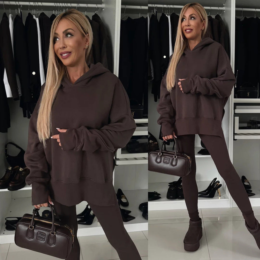 Damen nan oversized Kapuzenpullover mit Leopardenprint, kontrastbündchen und verlängertem Rückensaum