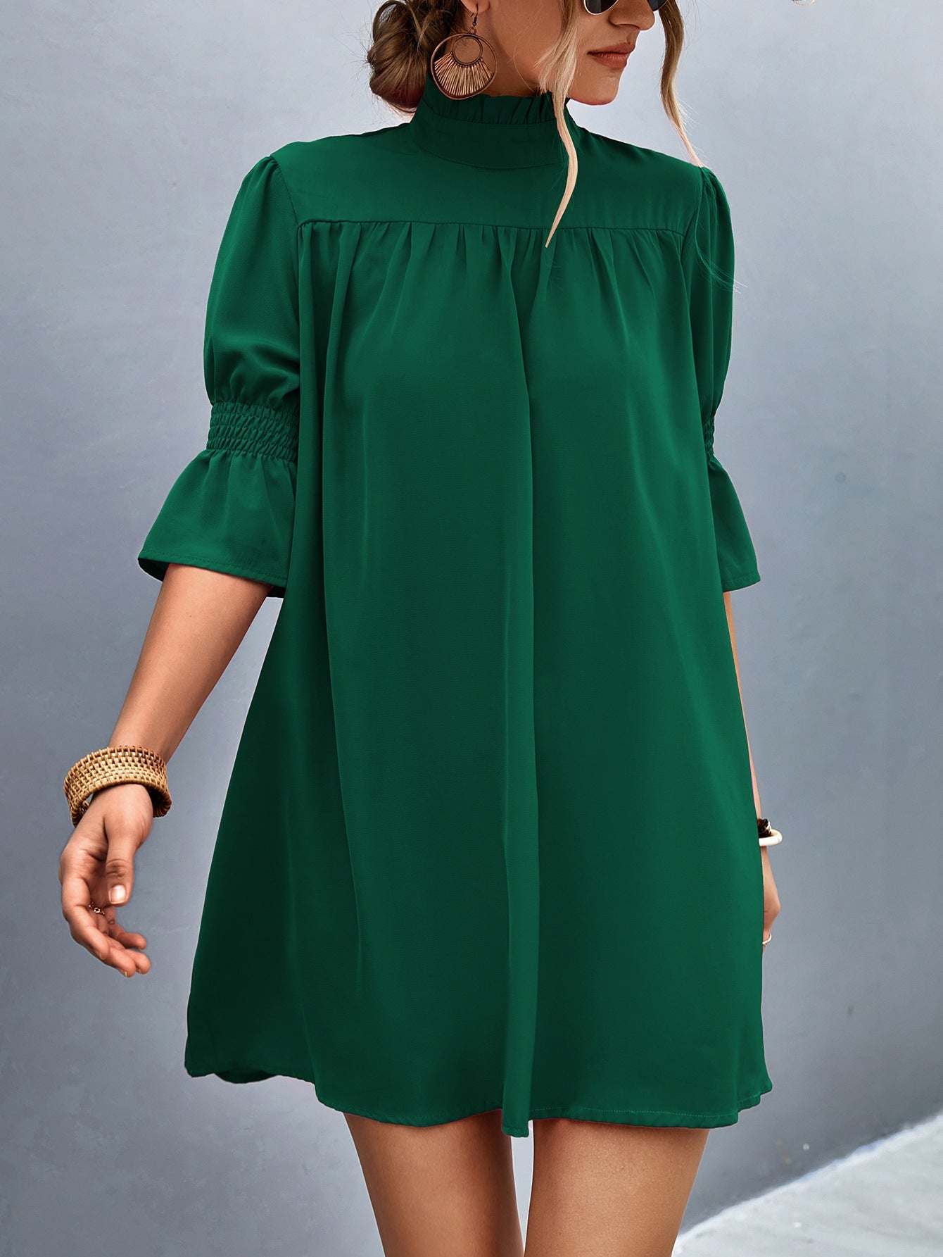 Damen Feierliches Kurzarmkleid mit Stehkragen und luftigen Ärmeln Selmira