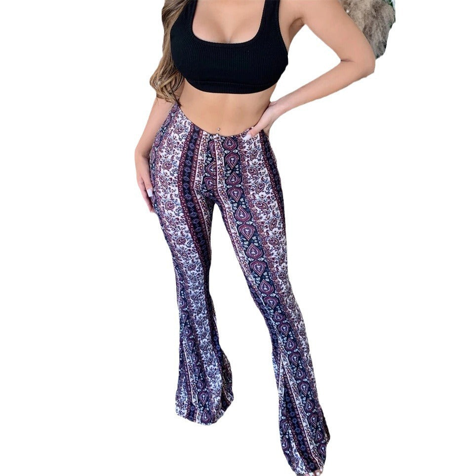 Damen nan ausgestellte Floral-Print Schlaghose mit hoher Taille
