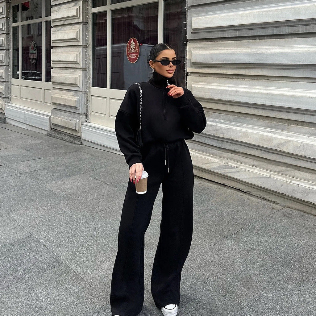 Damen nan Oversize Sweatshirt mit Halbzip und weiten Jogginghose Set