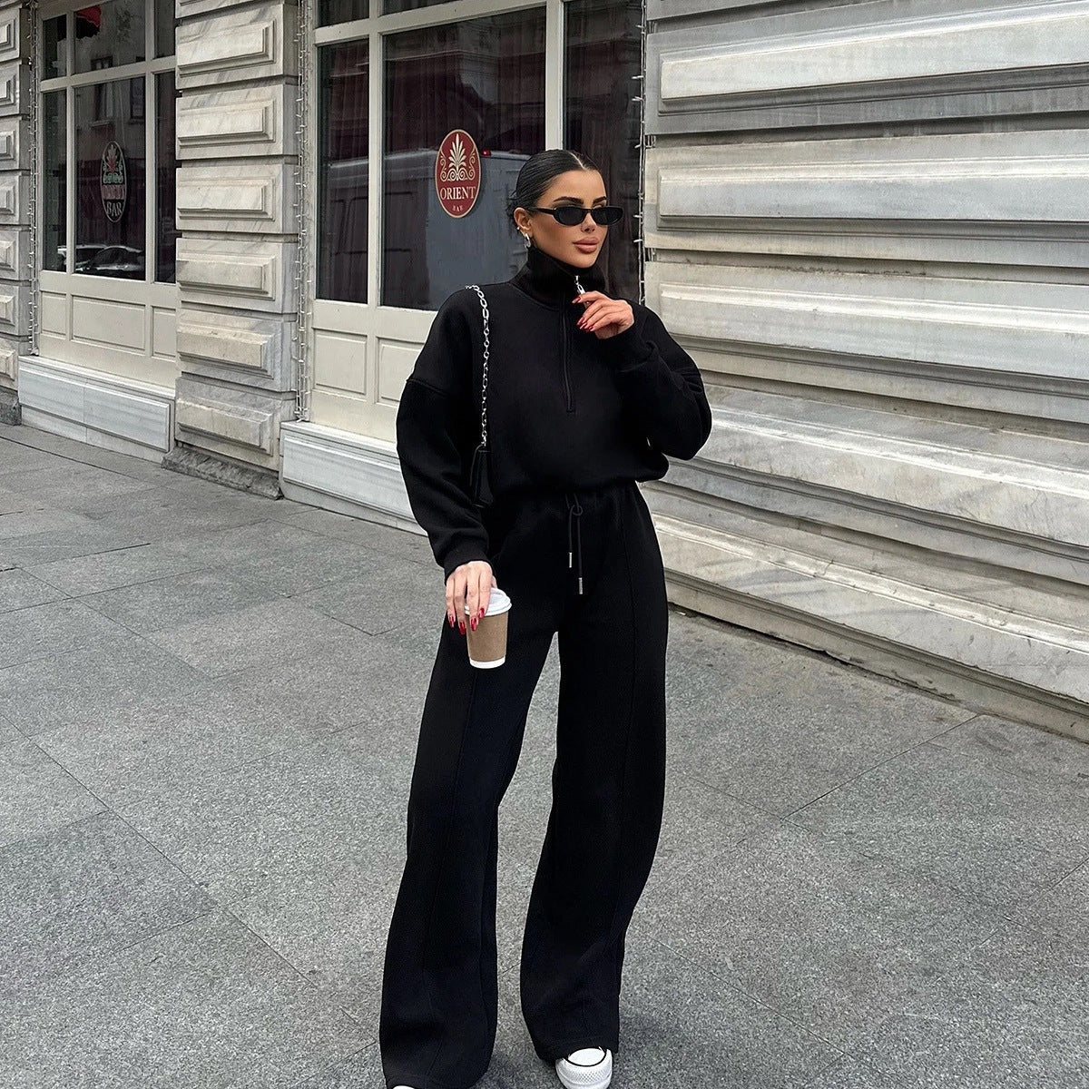Damen nan Oversize Sweatshirt mit Halbzip und weiten Jogginghose Set