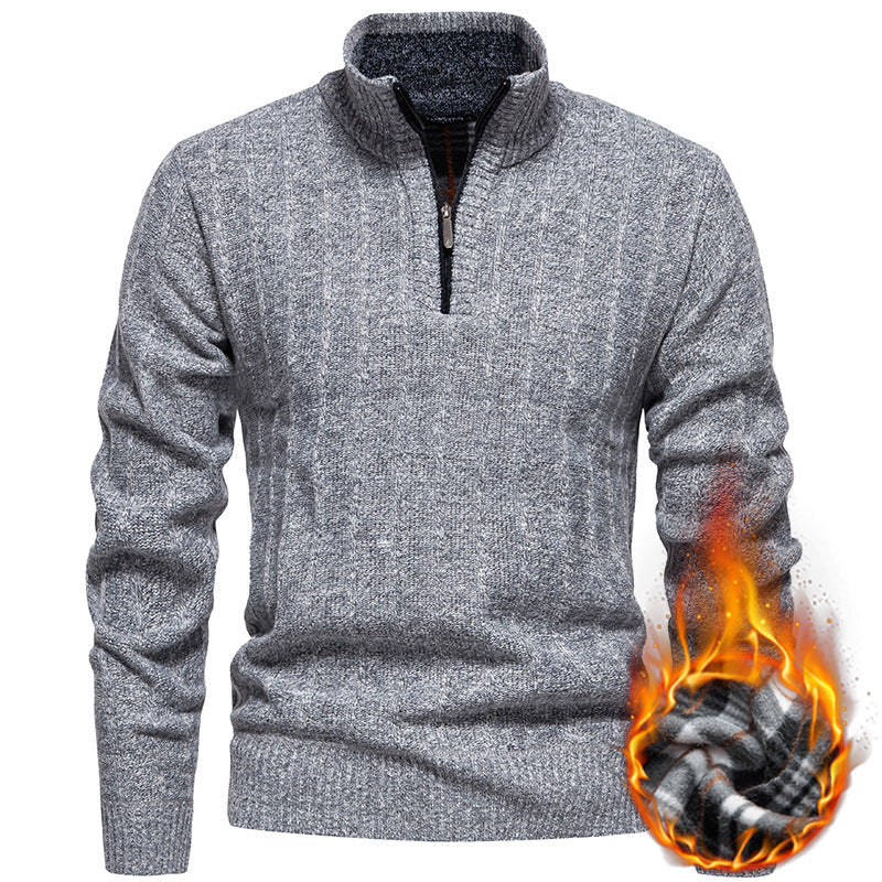 Herren nan gerippter Troyer-Pullover mit Halbzip, Zopfmuster und wärmender Innenverarbeitung