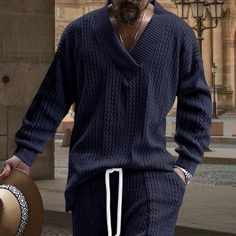 Herren nan grob gestrickter V-Ausschnitt-Pullover mit Zopfmuster und relaxed Fit