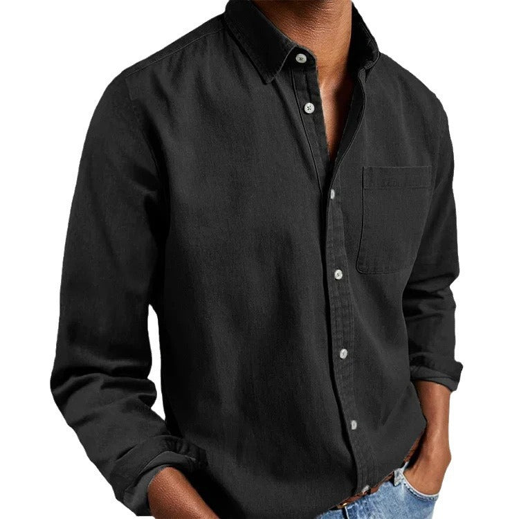 Herren nan casual Baumwollhemd mit Kentkragen Brusttasche und regular fit