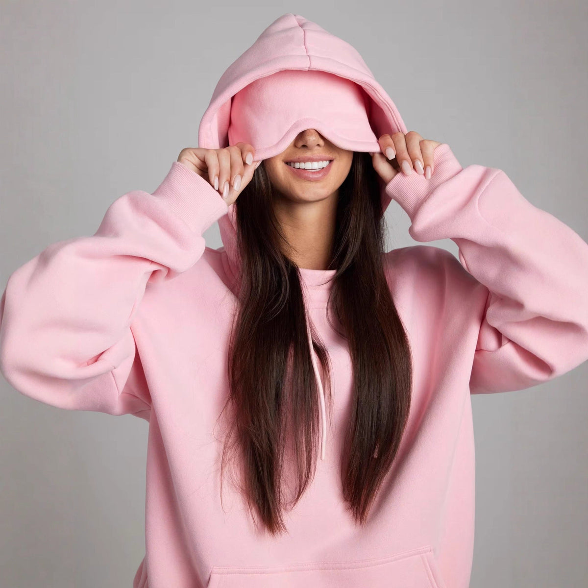 Damen nan Kapuzensweatshirt mit integrierter Schlafblende und weichem Fleece-Innenfutter