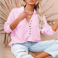 Damen nan lässiges Waffel-Polohemd mit Henley-Knopfleiste und überschnittener Schulter