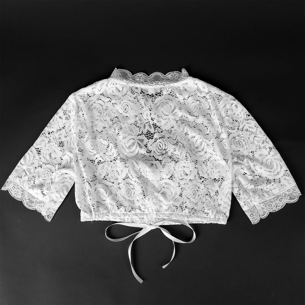 Damen nan Spitzenbolero kurz mit Stehkragen und Bindand
