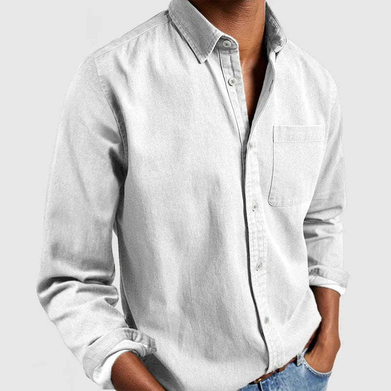 Herren nan casual Baumwollhemd mit Kentkragen Brusttasche und regular fit