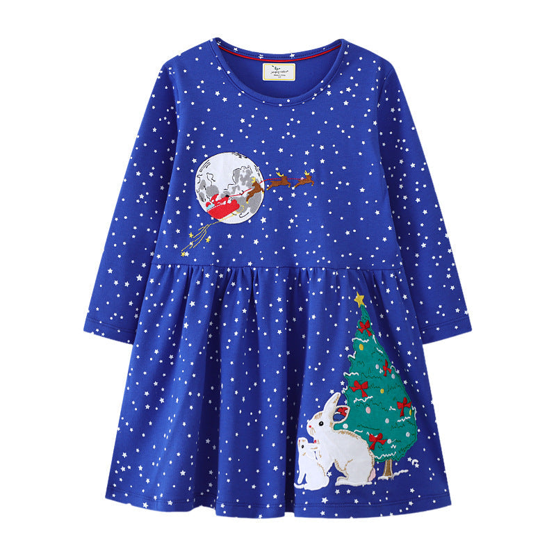 Mädchen Langarmkleid mit Weihnachtsmotiv