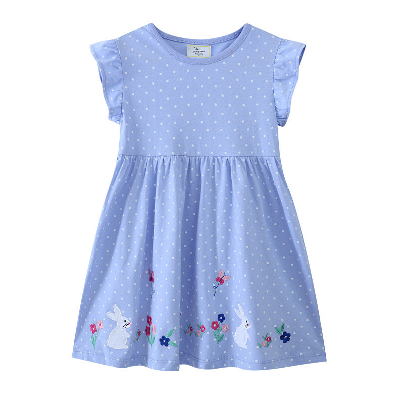 Mädchen Kurzarm Kleid mit fließendem Schnitt und süßem Hasenmotiv