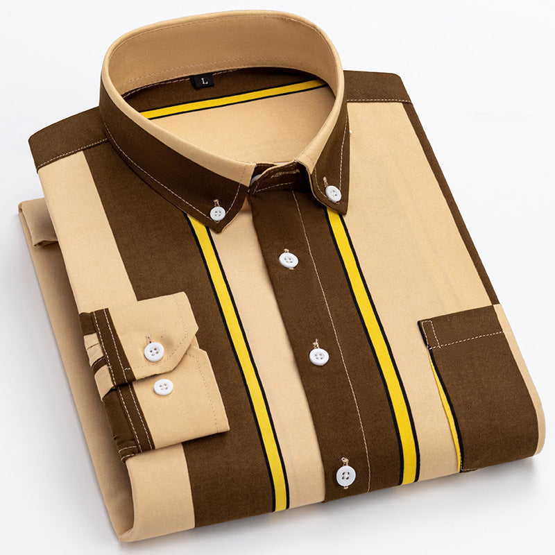 Herren nan gestreiftes Business-Hemd mit Button-Down-Kragen, Brusttasche und bügelleichtem Baumwollmix