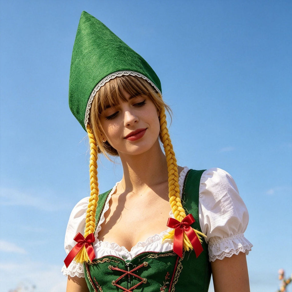 Damen nan traditionelle Trachtenhaube aus Baumwollvelours mit feinem Spitzenrand für Dirndl