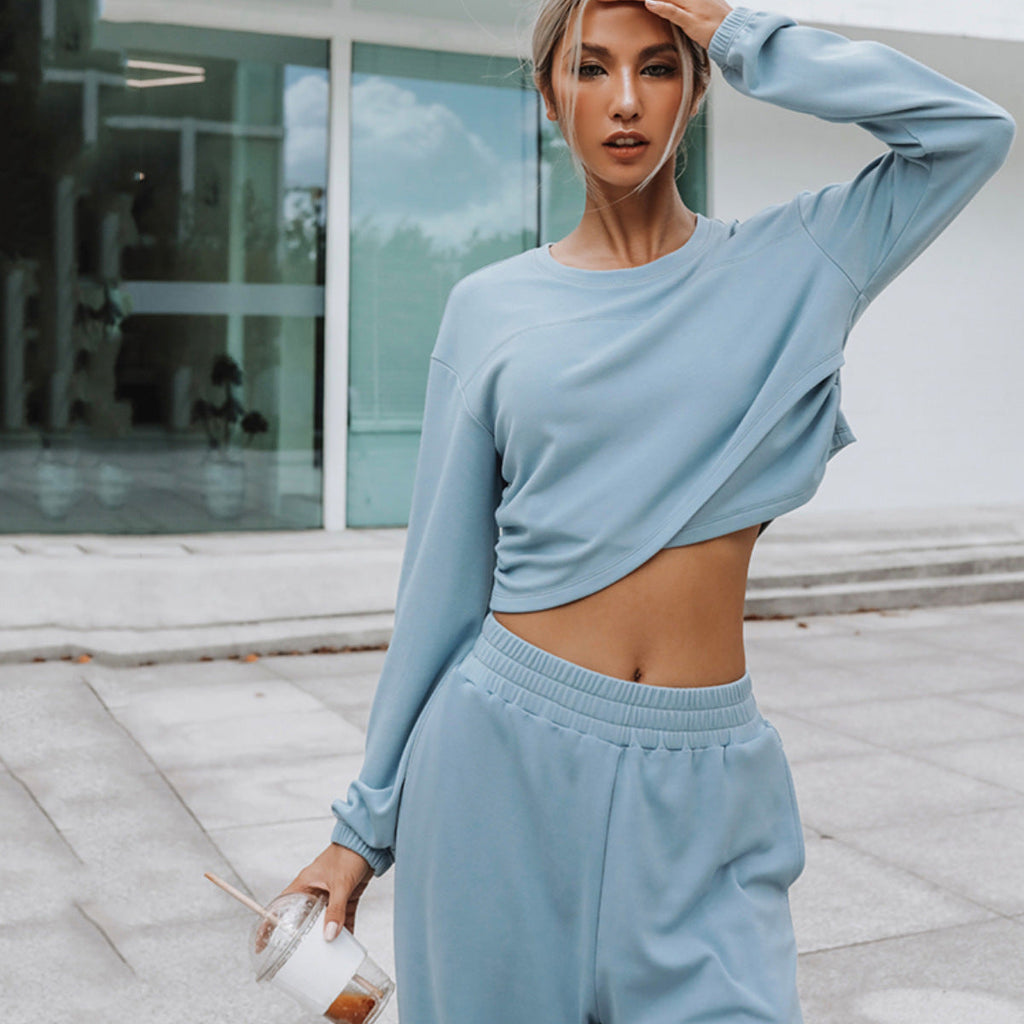 Damen nan weites Lounge-Hosen-Set mit hohem Komfortbund und kurzem Sweatshirt