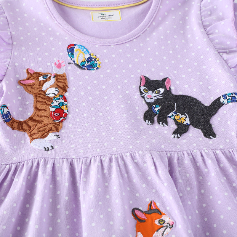 Mädchen Freizeitkleid mit zauberhaften Katzenmotiven