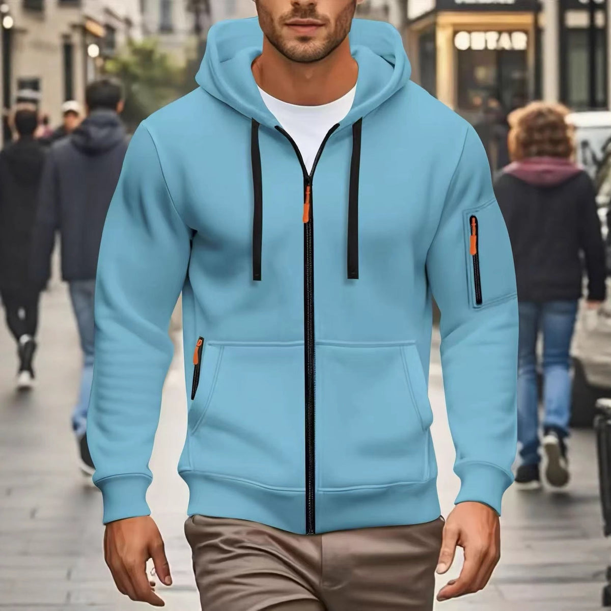 Herren nan funktionale Kapuzenjacke mit durchgehendem Reißverschluss, Ärmeltasche und elastischen Bündchen