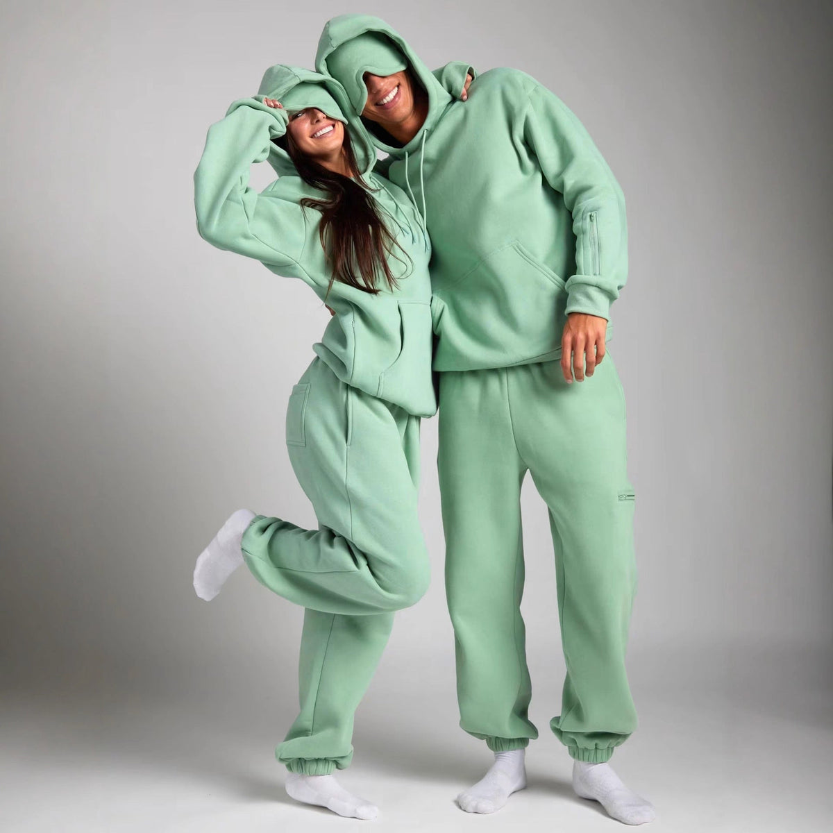 Damen nan Kapuzensweatshirt mit integrierter Schlafblende und weichem Fleece-Innenfutter