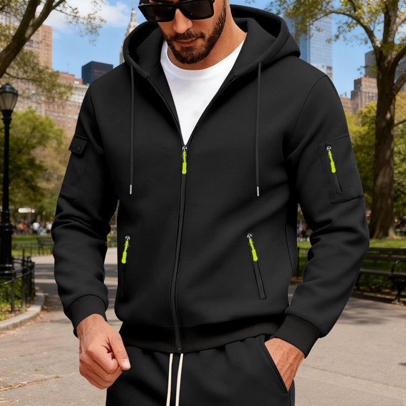 Herren nan Kapuzen-Sweatjacke mit durchgehendem Reißverschluss, mehreren Reißverschlusstaschen und Ärmel-Pocket