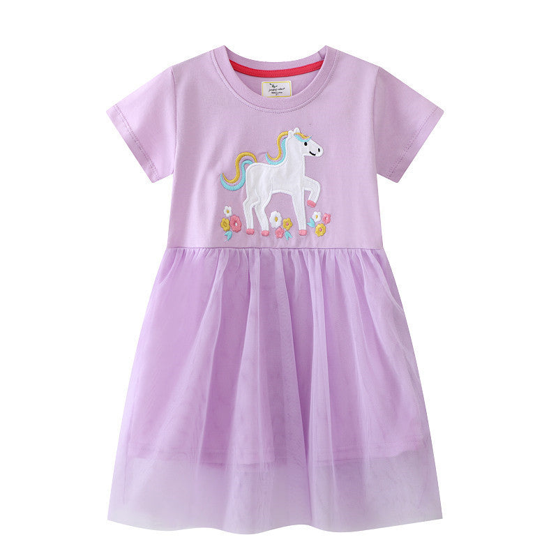Mädchen Tüllkleid mit feiner Einhorn-Stickerei