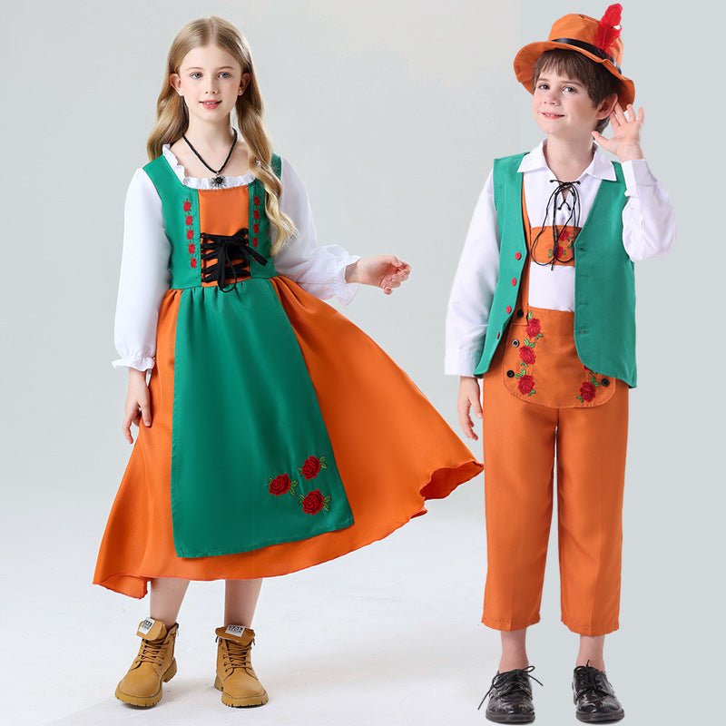 Damen nan folkloristisches Kinderdirndl mit geschnürtem Mieder und bestickter Schürze