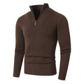 Herren nan gerippter Halbzip-Pullover mit Zopfmuster, Stehkragen und schmaler Passform