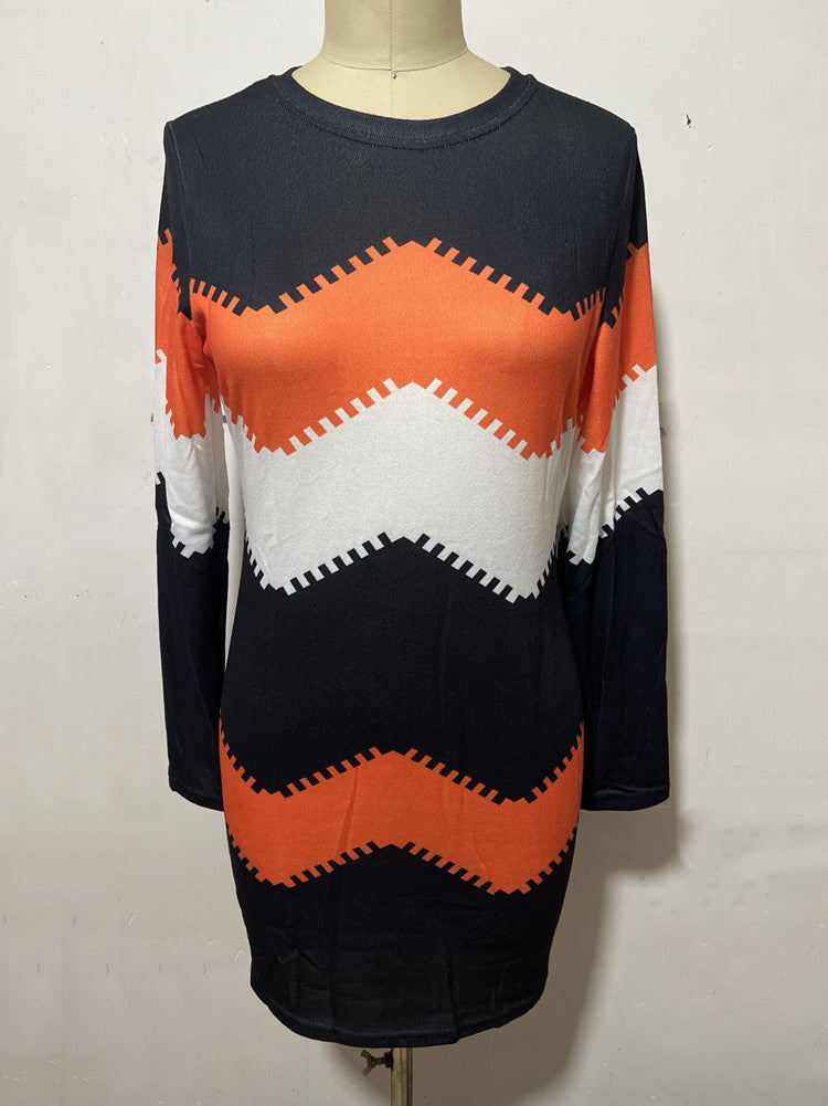 Damen nan Longsleeve-Strickkleid mit Chevron-Muster, geradem Saum und körperumspielender Passform