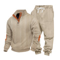Herren nan Strick-Relax-Set mit Zopfmuster-Halbkragenpullover und Kordel-Jogger
