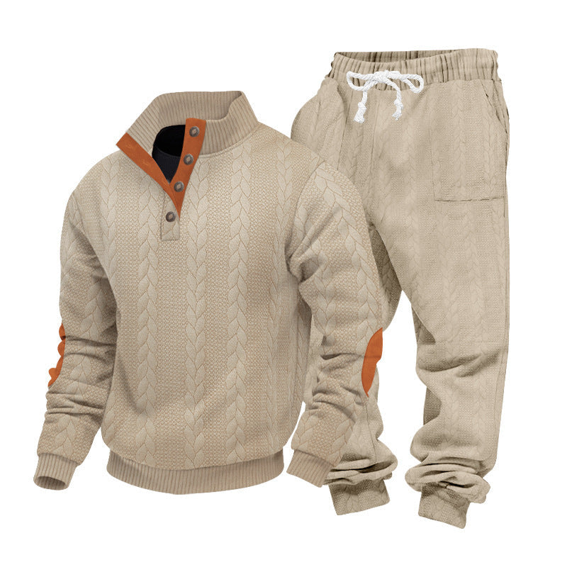 Herren nan Strick-Relax-Set mit Zopfmuster-Halbkragenpullover und Kordel-Jogger
