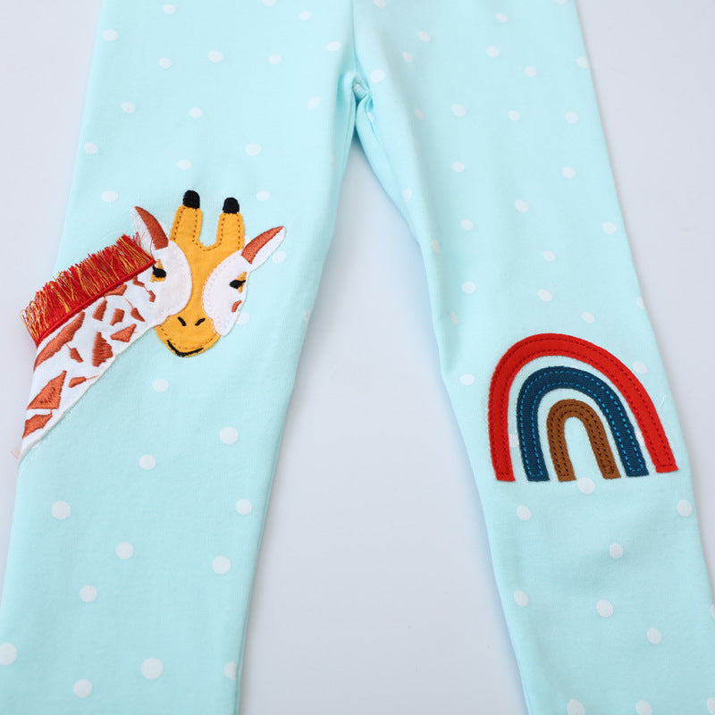 Mädchen Leggings mit entzückender Giraffen- und Regenbogenapplikation