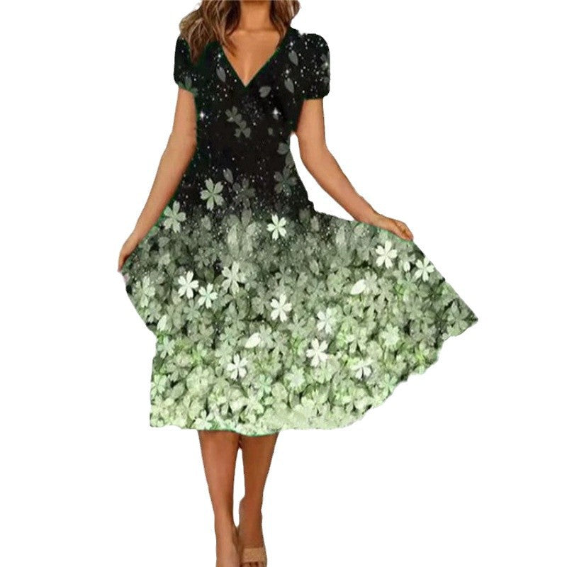 Damen A-Linie Sommerkleid mit V-Ausschnitt und floralen Akzenten Selmira