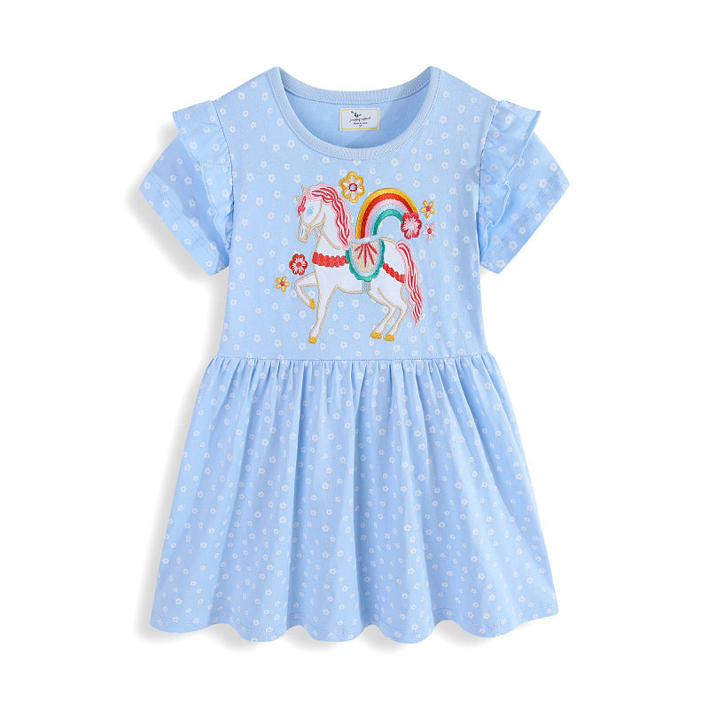 Mädchen Sommerkleid mit niedlichem Einhornmotiv und Rüschendetails