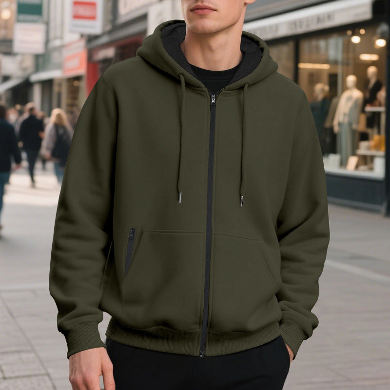 Herren nan oversized Zip-Hoodie mit durchgehendem Reißverschluss, Kängurutasche und gerippten Bündchen