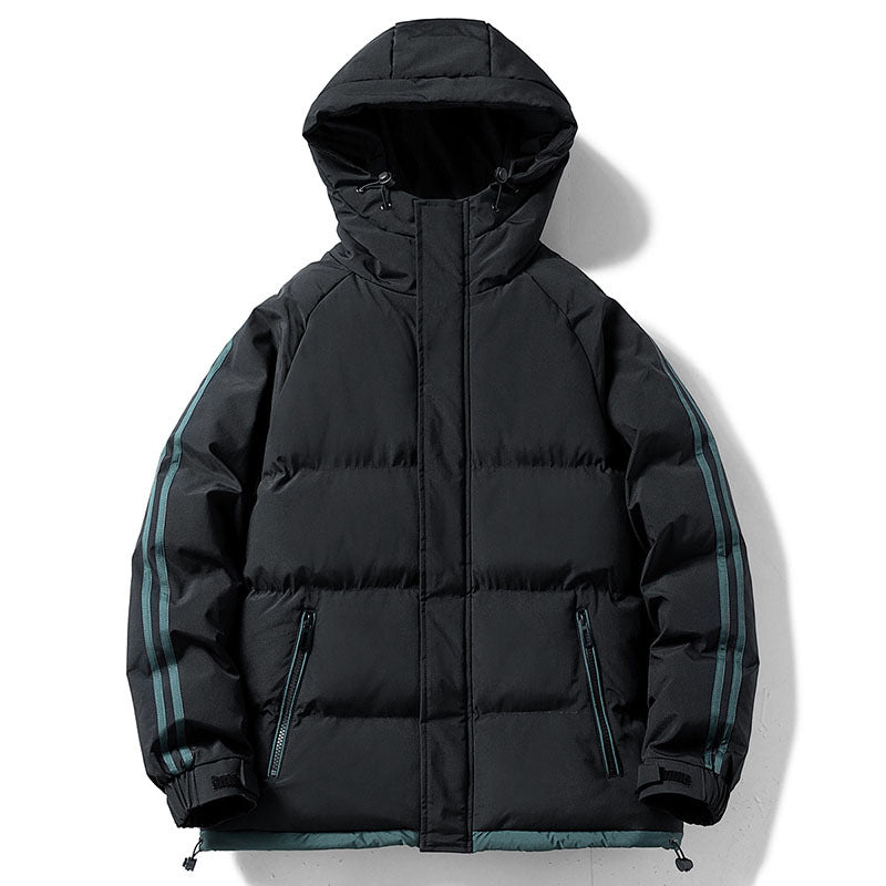 Herren nan gesteppte Kapuzen-Winterjacke mit Thermofutter, seitlichen Kontraststreifen und winddichter Außenhülle