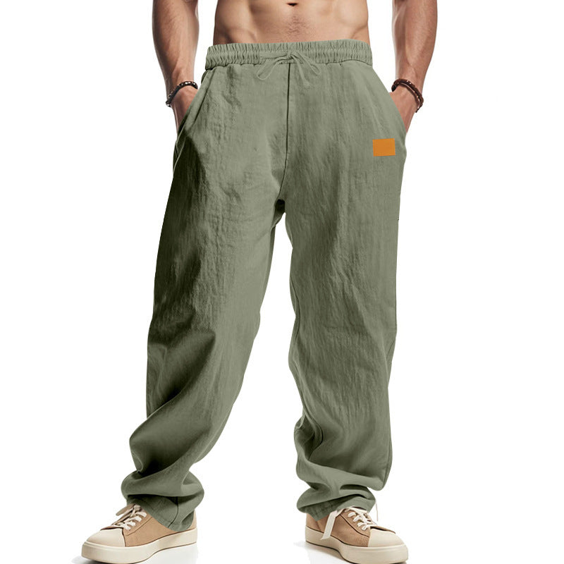 Herren nan lässige Oversize-Leinen-Jogginghose mit Elastikbund, Kordelzug und seitlichen Eingrifftaschen
