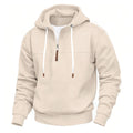 Herren nan Kapuzenpullover mit halbem Reißverschluss, weichem Innenfutter und Leder-Details