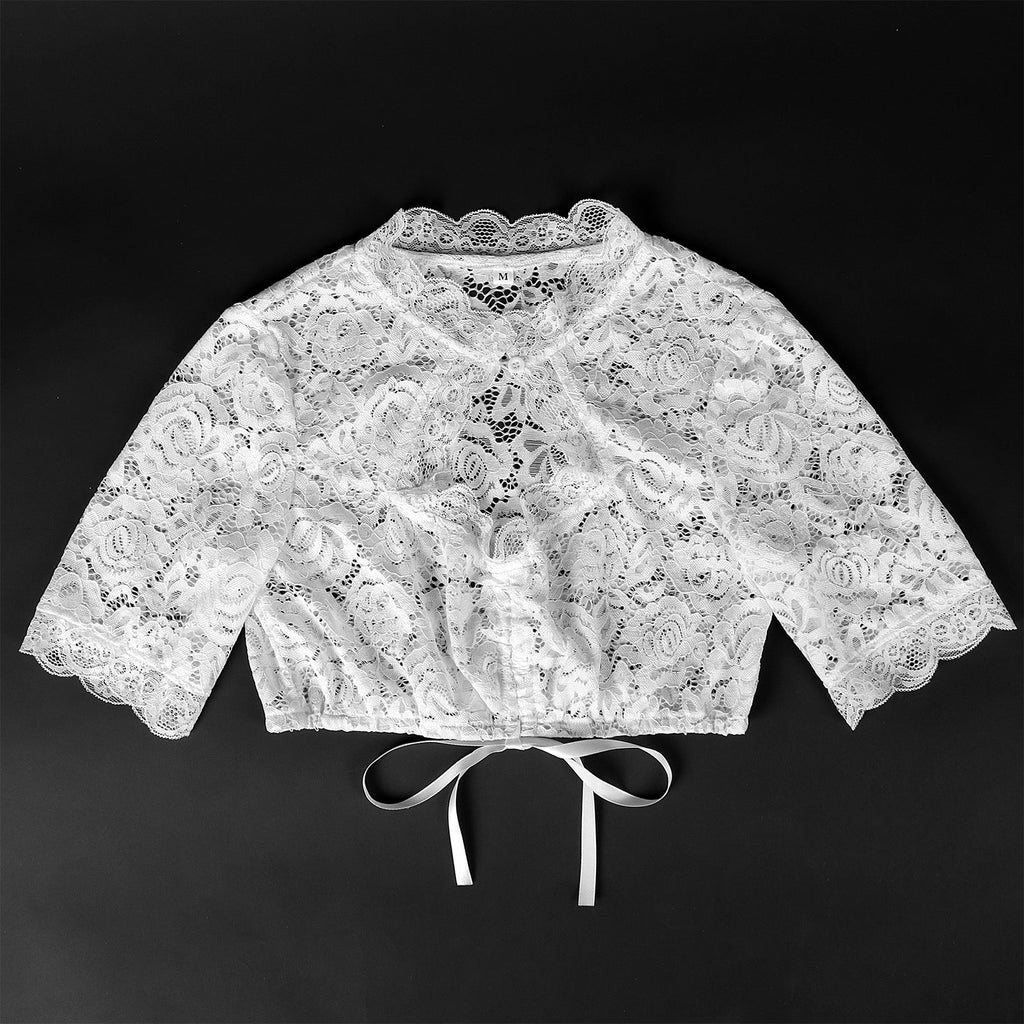 Damen nan Spitzenbolero kurz mit Stehkragen und Bindand