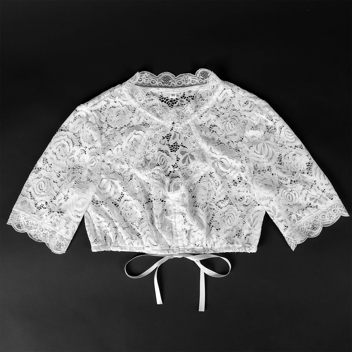 Damen nan Spitzenbolero kurz mit Stehkragen und Bindand