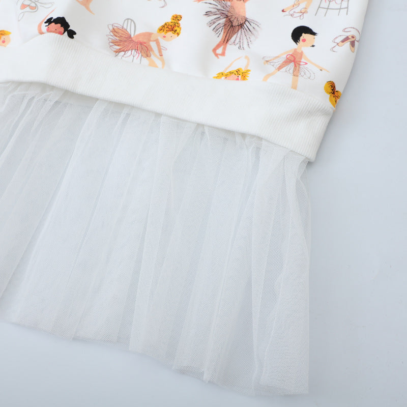 Mädchen Sweatshirt-Kleid mit verspieltem Ballettmotiv und Tüllrock
