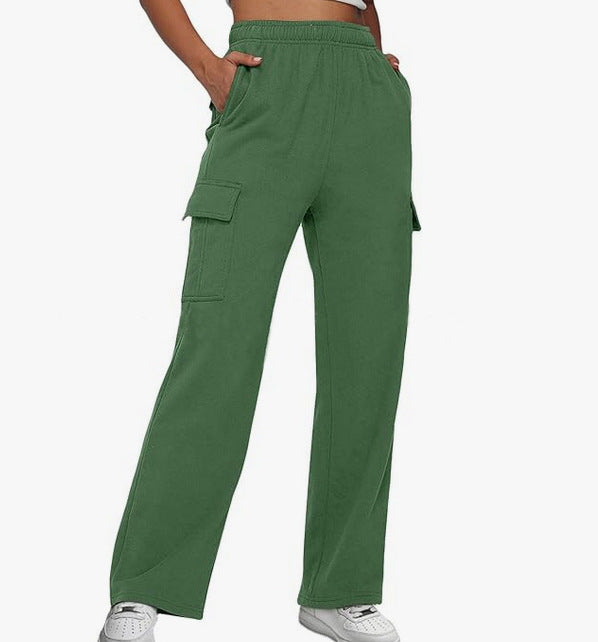 Damen nan gerade geschnittene Cargo-Sweathose mit hoher Taille und aufgesetzten Taschen