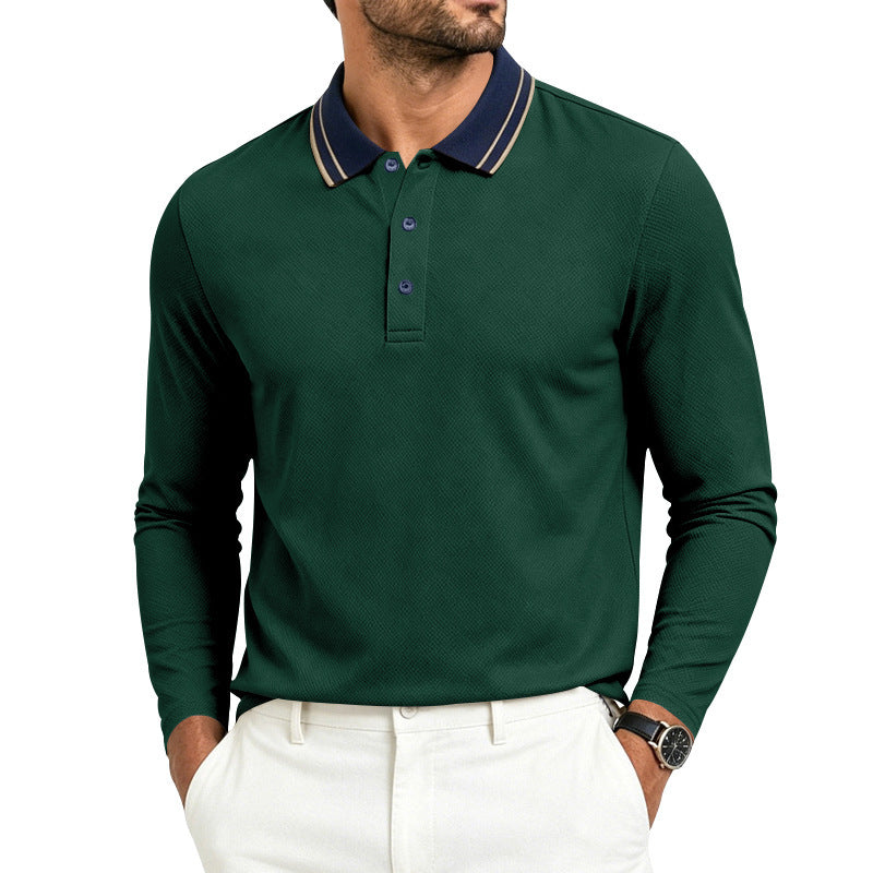 Herren nan langärmliges Piqué-Poloshirt mit Kontrastkragen und Dreiknopfleiste