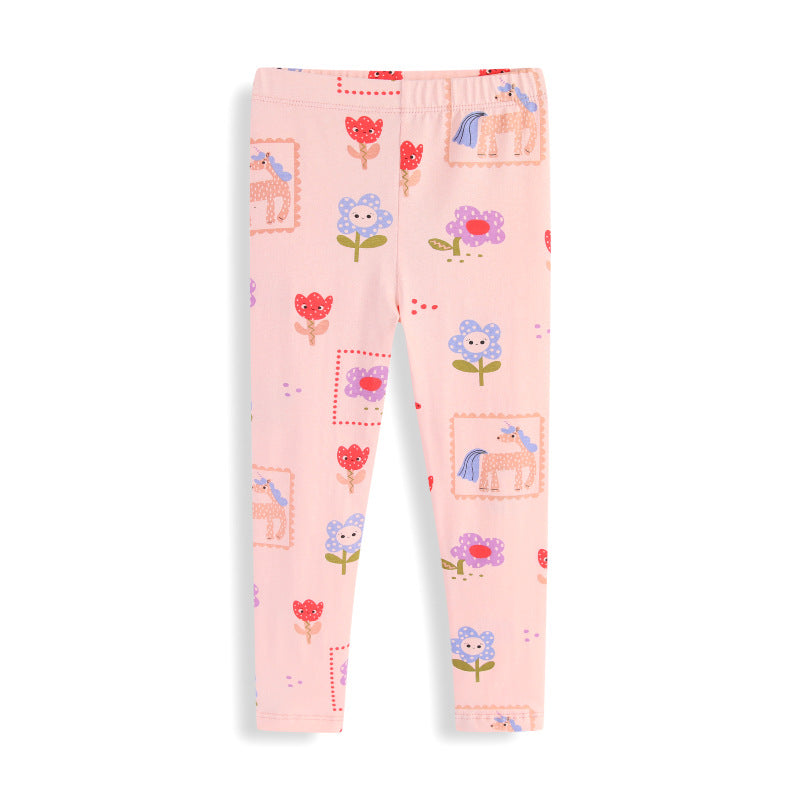 Mädchen Leggings mit buntem Einhorn- und Blumenmuster