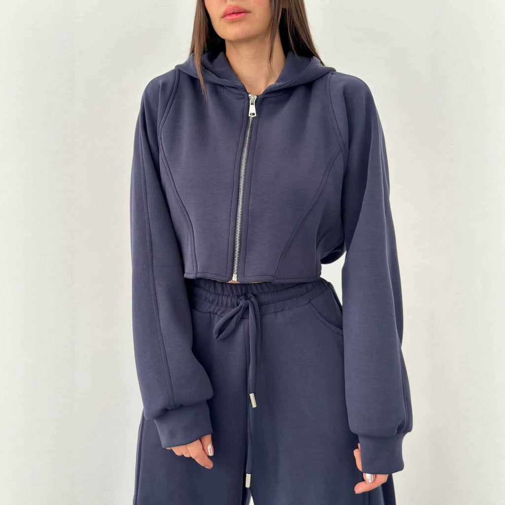 Damen nan weite Highwaist-Loungehose mit Tunnelzug, Eingrifftaschen und Ziernähten