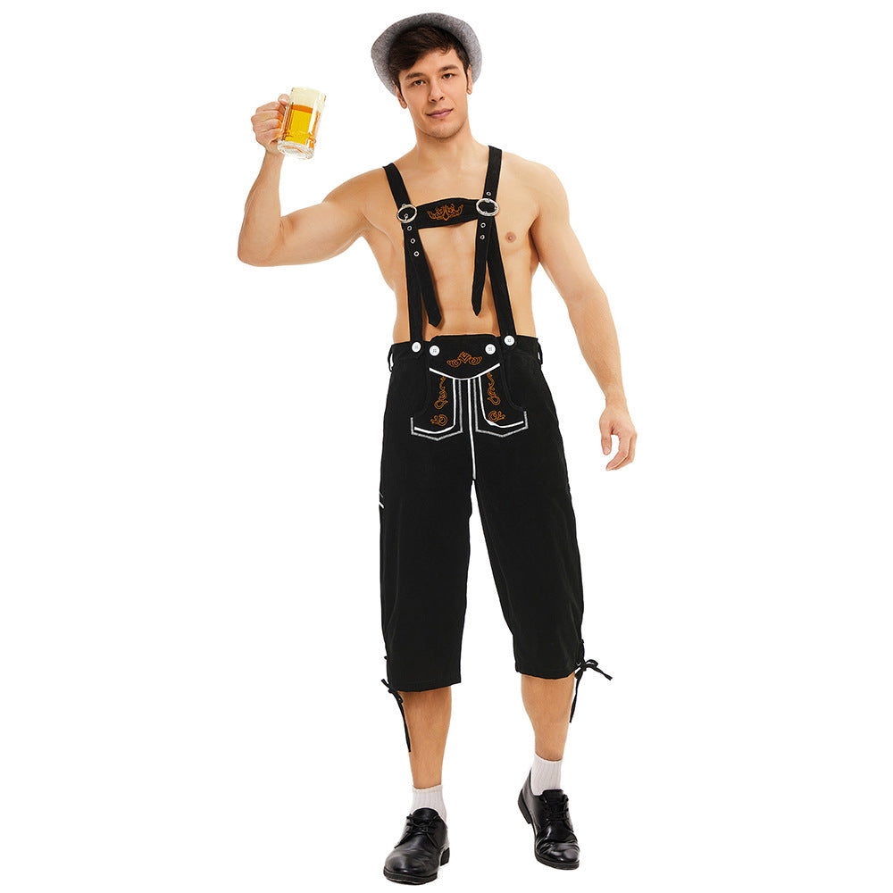 Herren nan knielange Wildlederimitat Lederhose mit detaillierter Stickerei