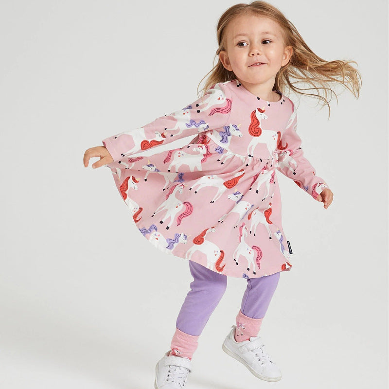 Mädchen Langarmkleid mit fröhlichem Einhorn-Design
