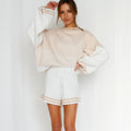 Damen nan fein gestreiftes Strick-Relax-Set mit weitem Fledermausärmel-Pullover und elastischer Taillen-Shorts