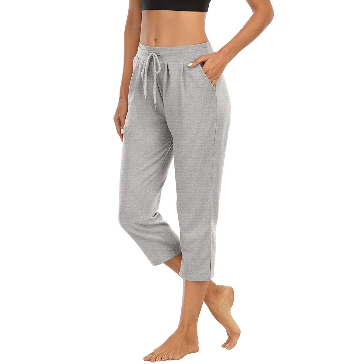 Damen nan komfortable Loungehose mit hohem Bund Tunnelzug Seitentaschen und leichtem Stretch