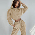 Damen nan Cropped-Hoodie-Loungewear-Set mit elastischem Rippbund, hoher Taillen-Jogginghose und dekorativem Kordelzug